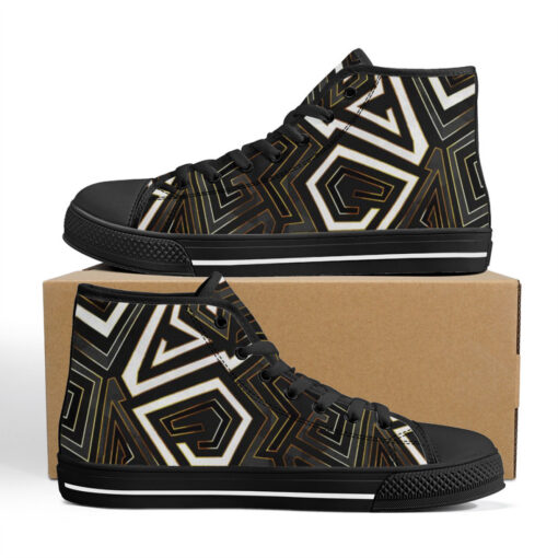 Retro Geometric Gold Frame High-Top Canvas Shoes