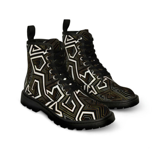 Retro Geometric Gold Frame Canvas Boots