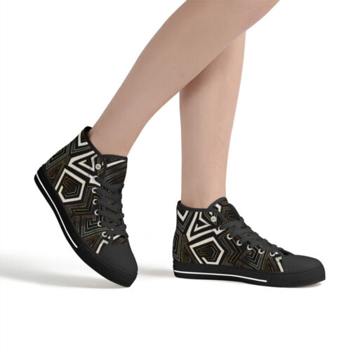 Retro Geometric Gold Frame High-Top Canvas Shoes - Image 7