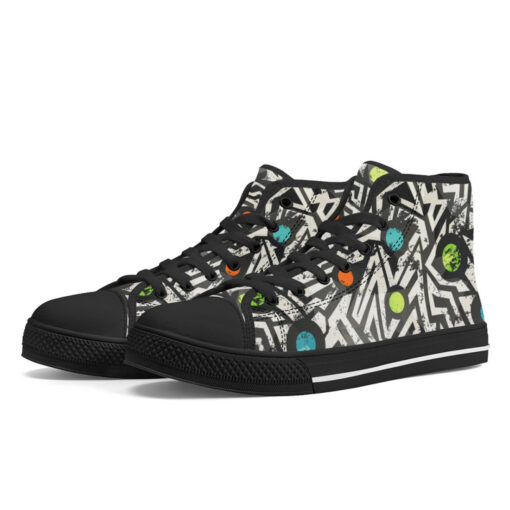 Modern Grunge Geometric High-Top Canvas Shoes - Image 2