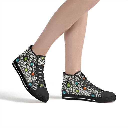 Modern Grunge Geometric High-Top Canvas Shoes - Image 7