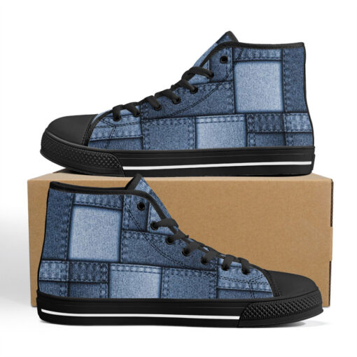 Denim Patchwork High-Top Canvas Shoes