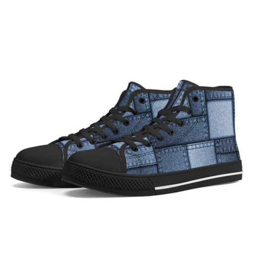 Denim Patchwork High-Top Canvas Shoes - Image 2