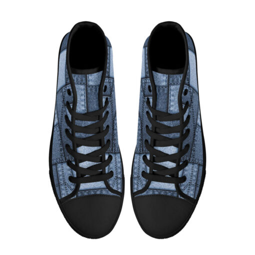 Denim Patchwork High-Top Canvas Shoes - Image 3