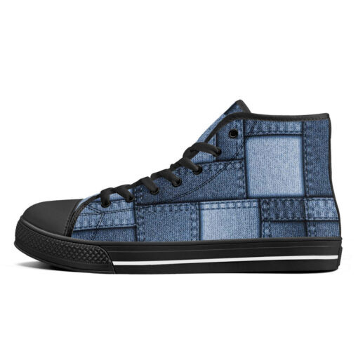 Denim Patchwork High-Top Canvas Shoes - Image 4