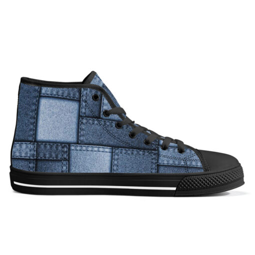 Denim Patchwork High-Top Canvas Shoes - Image 5