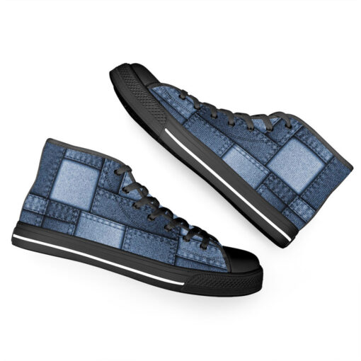 Denim Patchwork High-Top Canvas Shoes - Image 6