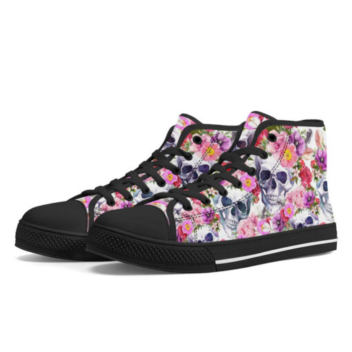 Watercolor Skulls Roses High-Top Canvas Shoes - Image 2