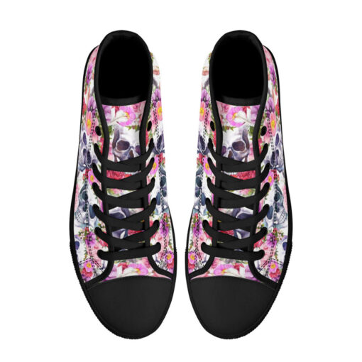 Watercolor Skulls Roses High-Top Canvas Shoes - Image 3