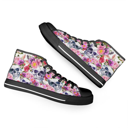 Watercolor Skulls Roses High-Top Canvas Shoes - Image 6