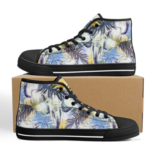 Elephants Exotic Tropical Leaves High-Top Canvas Shoes