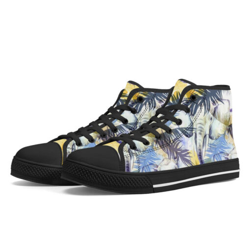 Elephants Exotic Tropical Leaves High-Top Canvas Shoes - Image 2