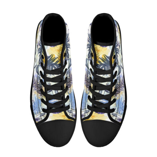 Elephants Exotic Tropical Leaves High-Top Canvas Shoes - Image 3