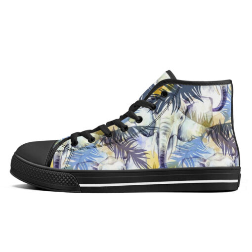 Elephants Exotic Tropical Leaves High-Top Canvas Shoes - Image 4