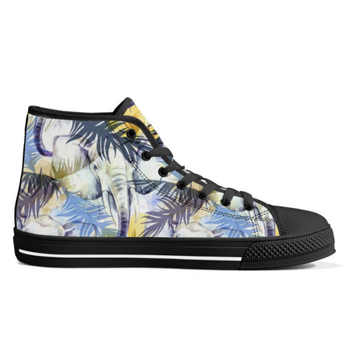 Elephants Exotic Tropical Leaves High-Top Canvas Shoes - Image 5