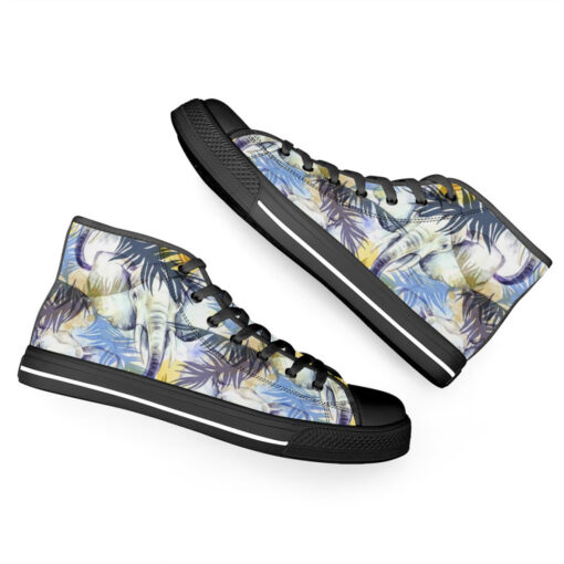 Elephants Exotic Tropical Leaves High-Top Canvas Shoes - Image 6