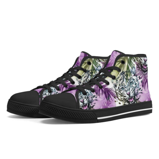 Leopards Exotic Tropical Leaves High-Top Canvas Shoes - Image 2