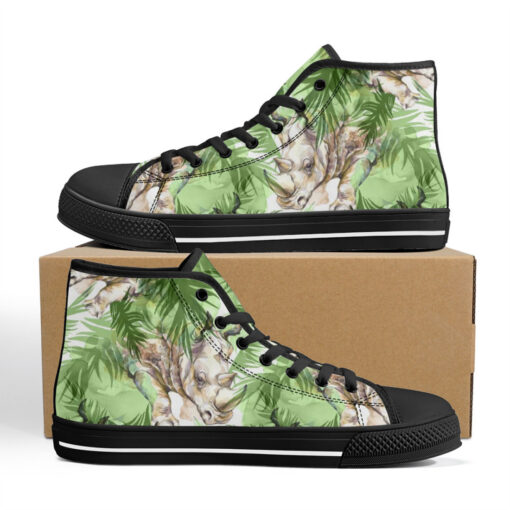 Rhinoceros Exotic Tropical Leaves High-Top Canvas Shoes