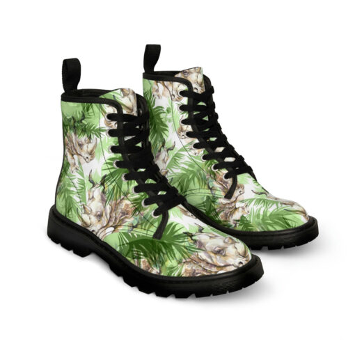 Rhinoceros Exotic Tropical Leaves Canvas Boots