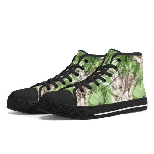 Rhinoceros Exotic Tropical Leaves High-Top Canvas Shoes - Image 2