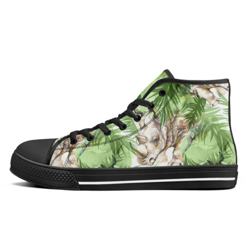 Rhinoceros Exotic Tropical Leaves High-Top Canvas Shoes - Image 4