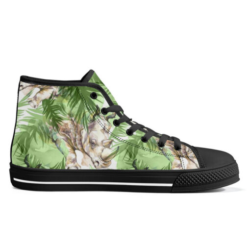 Rhinoceros Exotic Tropical Leaves High-Top Canvas Shoes - Image 5