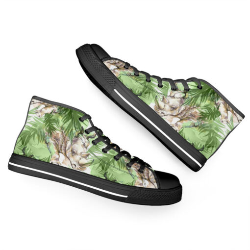 Rhinoceros Exotic Tropical Leaves High-Top Canvas Shoes - Image 6