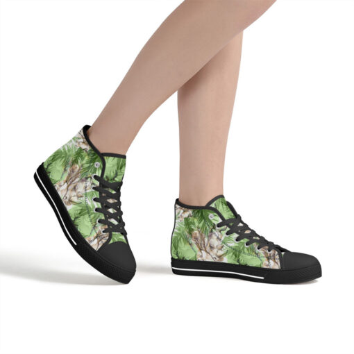 Rhinoceros Exotic Tropical Leaves High-Top Canvas Shoes - Image 7