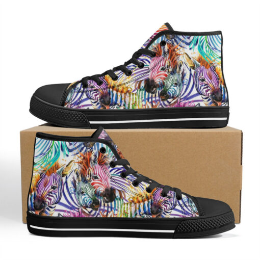 Watercolor Zebra Safari High-Top Canvas Shoes