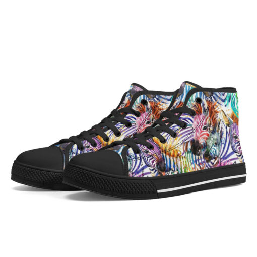 Watercolor Zebra Safari High-Top Canvas Shoes - Image 2