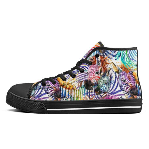 Watercolor Zebra Safari High-Top Canvas Shoes - Image 4