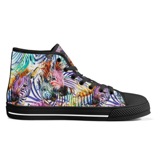 Watercolor Zebra Safari High-Top Canvas Shoes - Image 5