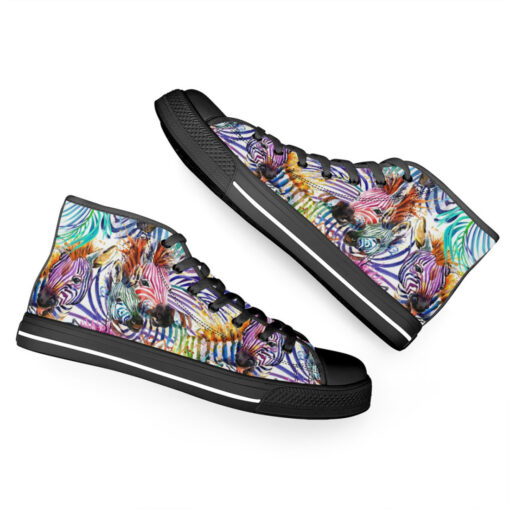 Watercolor Zebra Safari High-Top Canvas Shoes - Image 6