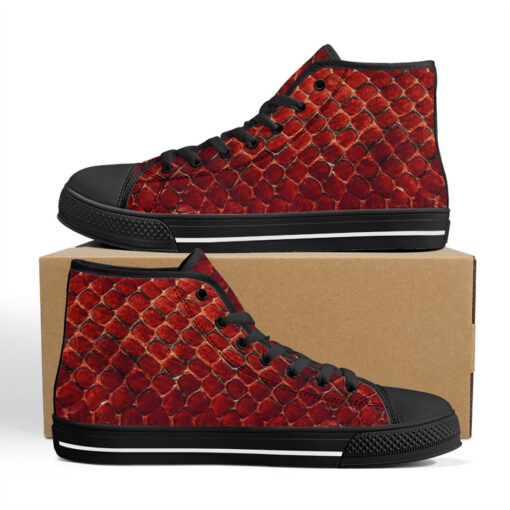 Red Snake Texture High-Top Canvas Shoes