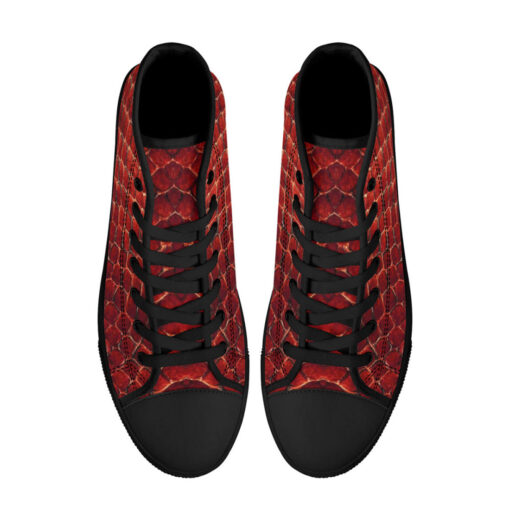 Red Snake Texture High-Top Canvas Shoes - Image 3