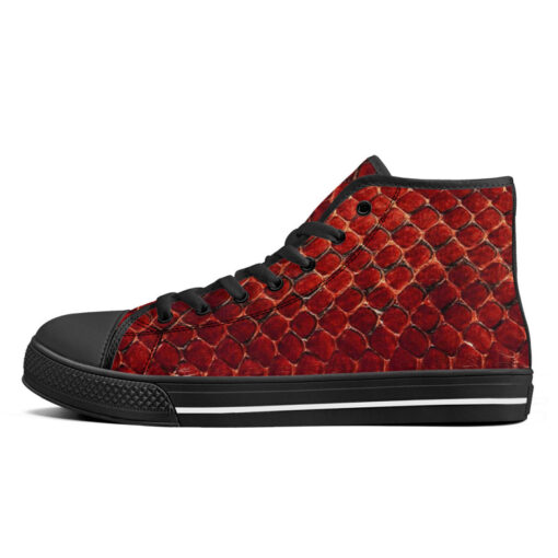 Red Snake Texture High-Top Canvas Shoes - Image 4