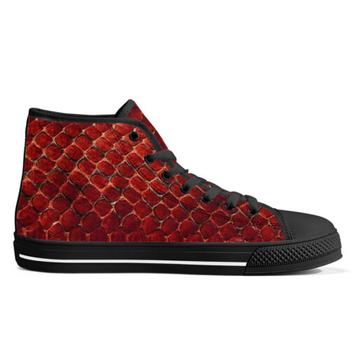 Red Snake Texture High-Top Canvas Shoes - Image 5