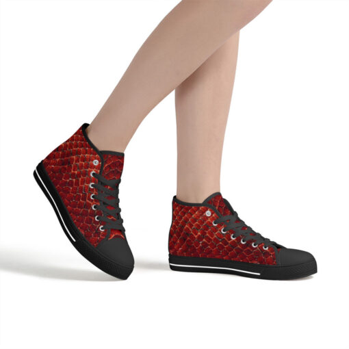 Red Snake Texture High-Top Canvas Shoes - Image 7