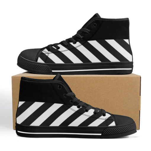 Black and White Stripes High-Top Canvas Shoes