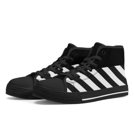 Black and White Stripes High-Top Canvas Shoes - Image 2