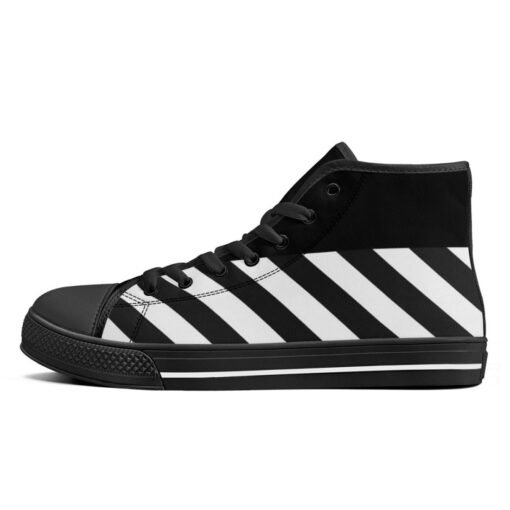 Black and White Stripes High-Top Canvas Shoes - Image 4