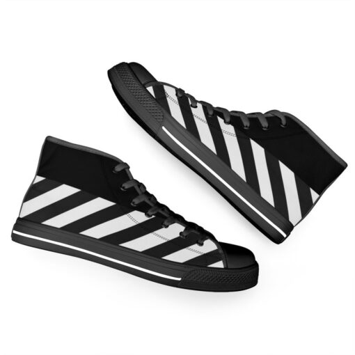 Black and White Stripes High-Top Canvas Shoes - Image 6