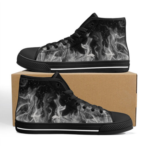 Black and White Fire High-Top Canvas Shoes