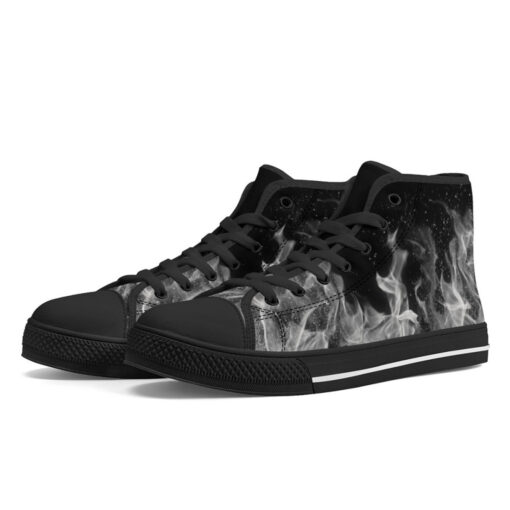 Black and White Fire High-Top Canvas Shoes - Image 2