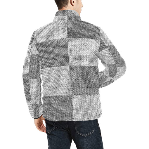 Gray Burlap Patchwork Men's Padded Jacket - Image 4