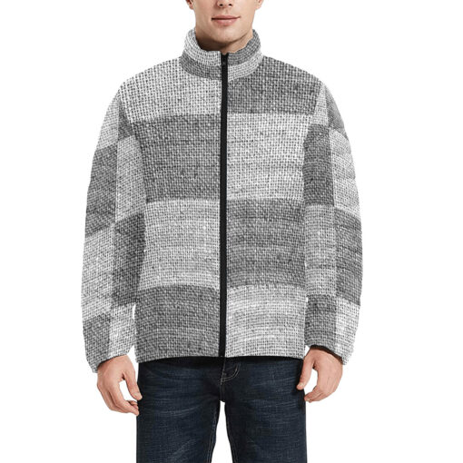 Gray Burlap Patchwork Men's Padded Jacket - Image 3