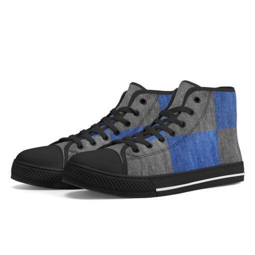 Denim Patchwork High-Top Canvas Shoes - Image 2