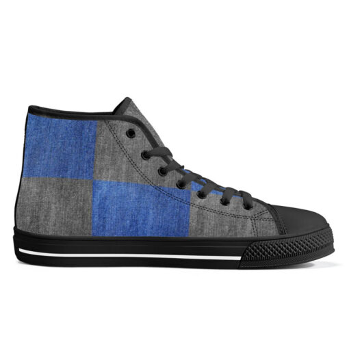 Denim Patchwork High-Top Canvas Shoes - Image 5