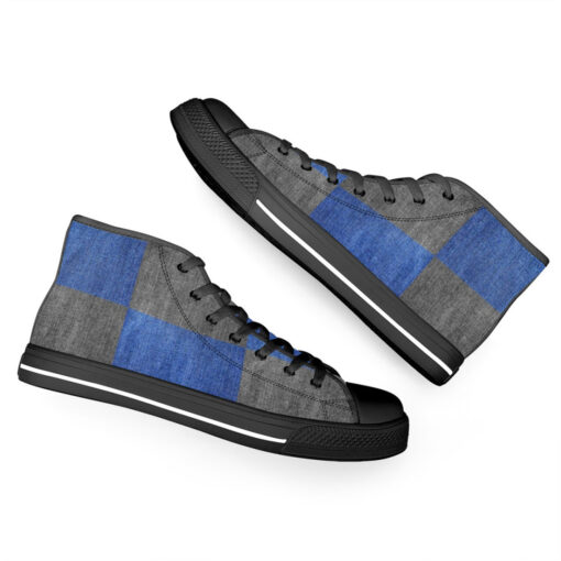 Denim Patchwork High-Top Canvas Shoes - Image 6