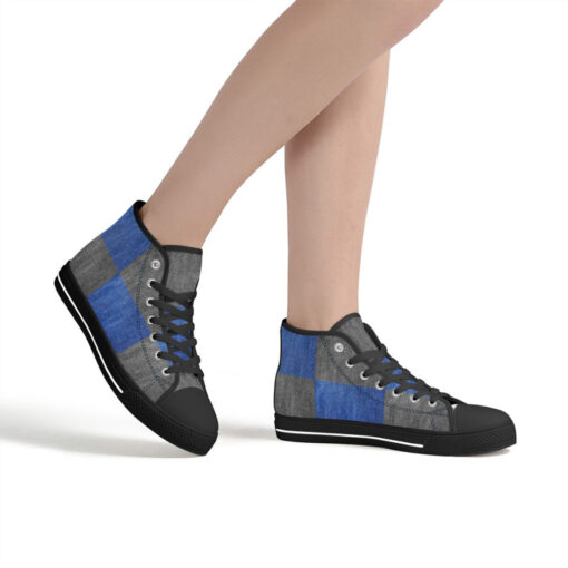 Denim Patchwork High-Top Canvas Shoes - Image 7